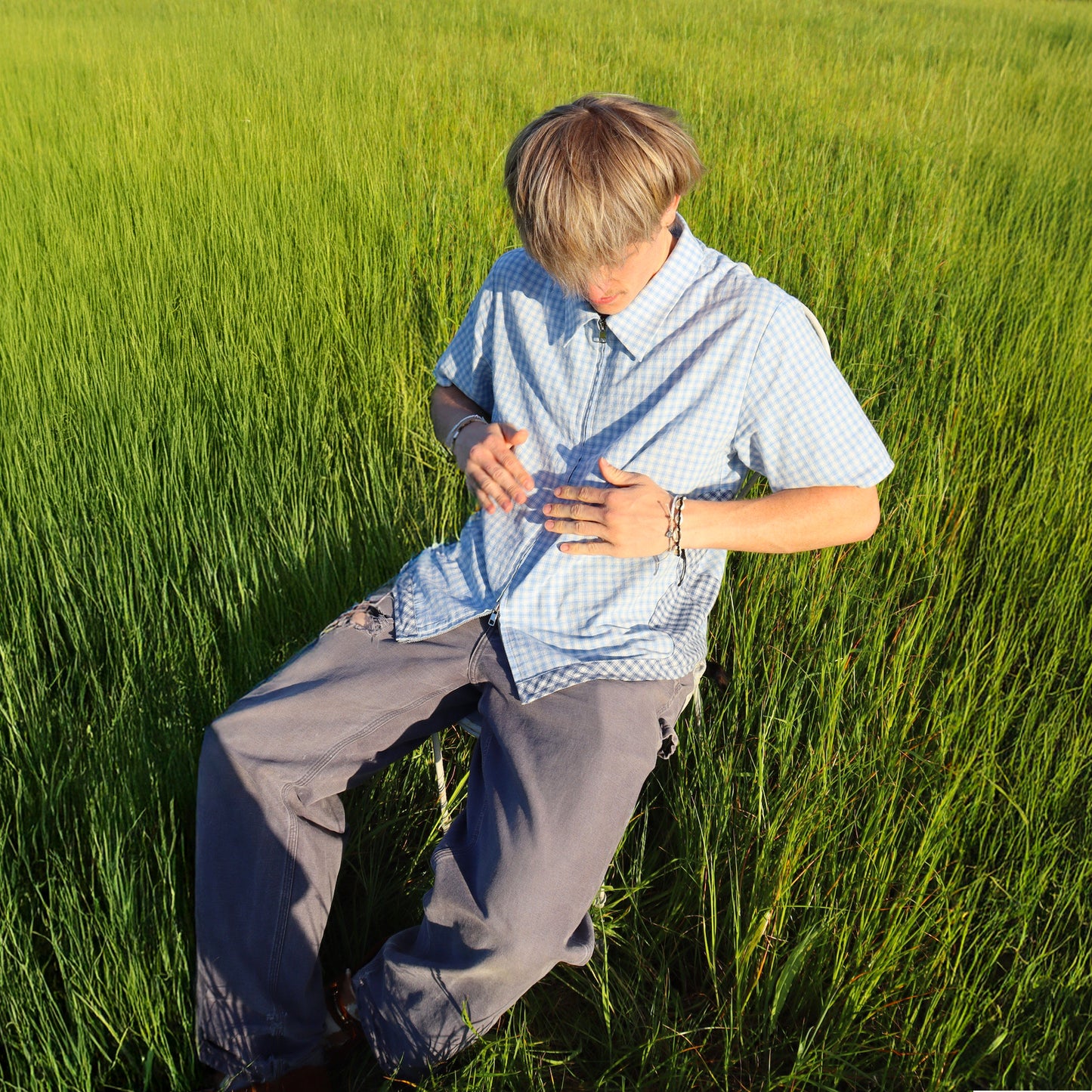 blue skele check shirt